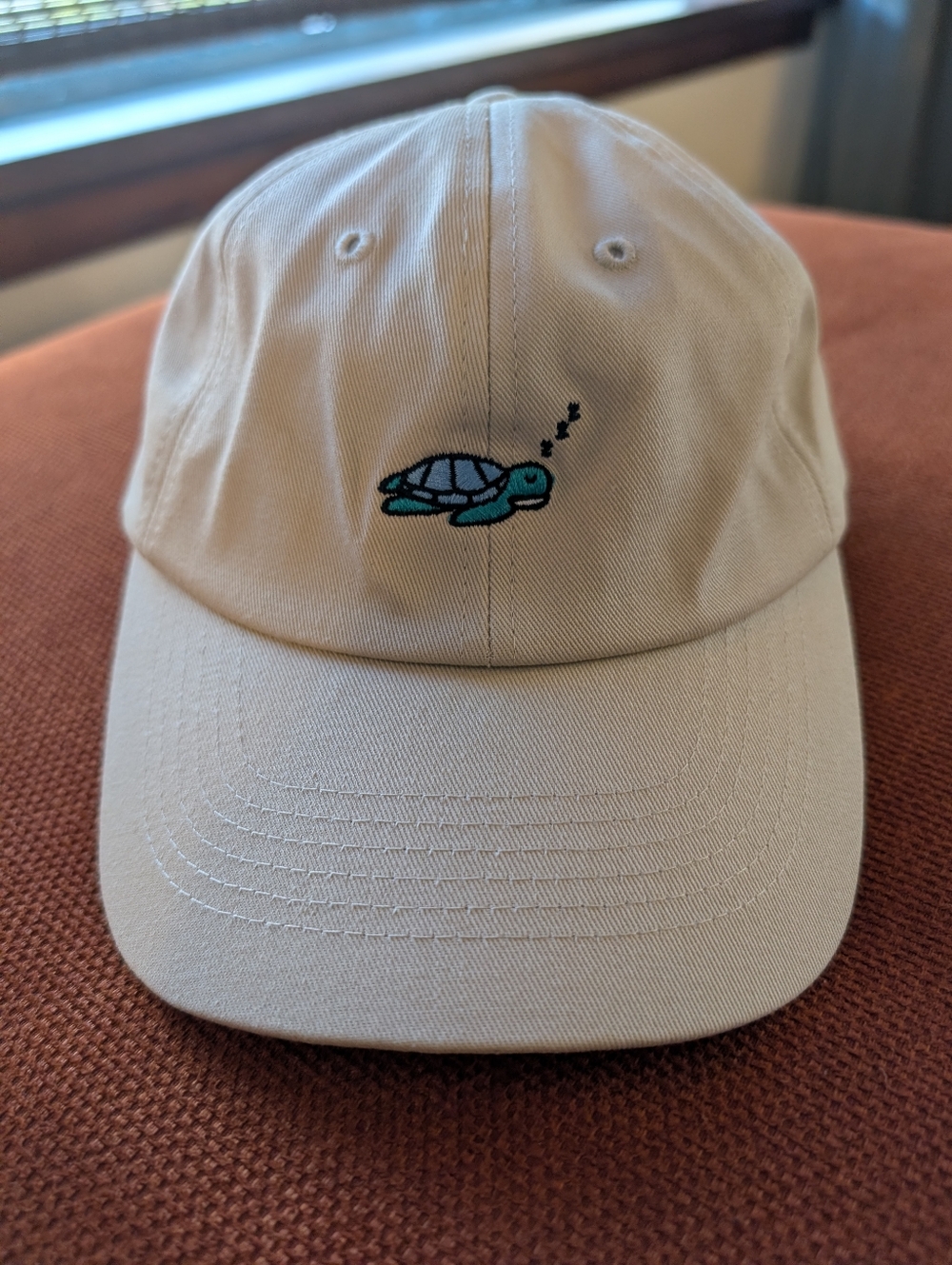 Light Beige Dad Hat with Embroidered Cute Sleeping Turtle